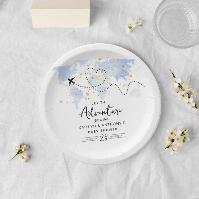 Plato De Papel "¡Que comience la aventura!" Baby Shower de mapa d (Subido por el creador)