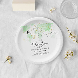 Plato De Papel "¡Que comience la aventura!" Baby Shower de mapa d