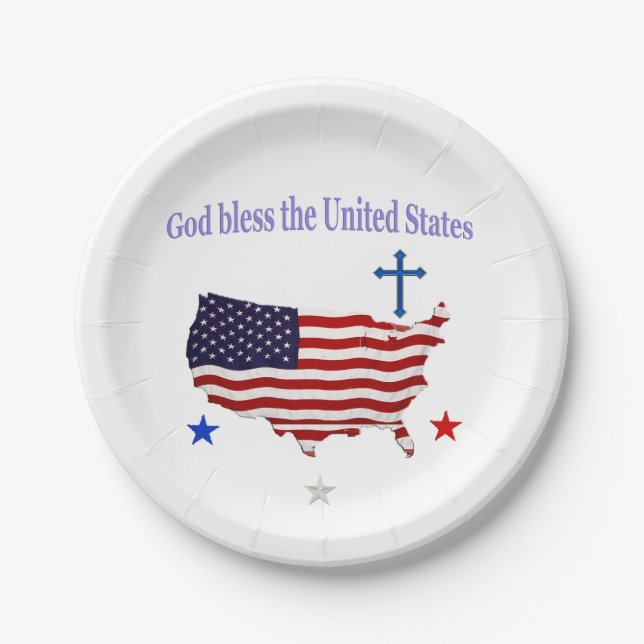 Plato De Papel Que Dios bendiga a Estados Unidos (Anverso)