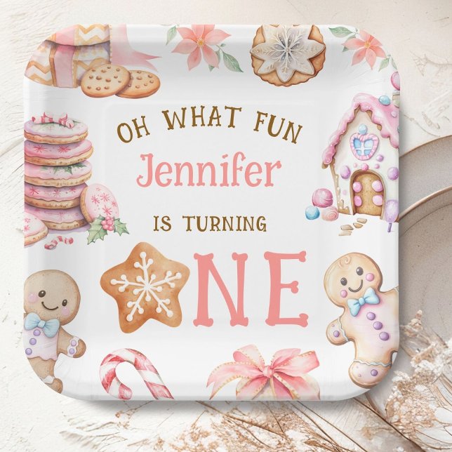 Plato De Papel Qué divertido niña cumple 1 año de Gingerbread (Subido por el creador)