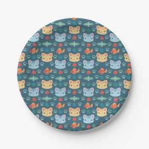 Plato De Papel ¿Qué es Cool, Kitty Cat en Azul y Amarillo
