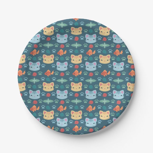 Plato De Papel ¿Qué es Cool, Kitty Cat en Azul y Amarillo (Anverso)