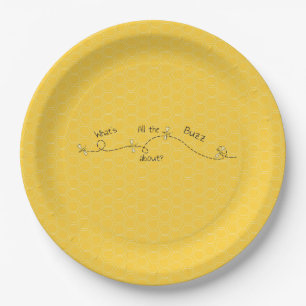 Plato De Papel "¿Qué es todo el revuelo?" Panal dibujado a mano 