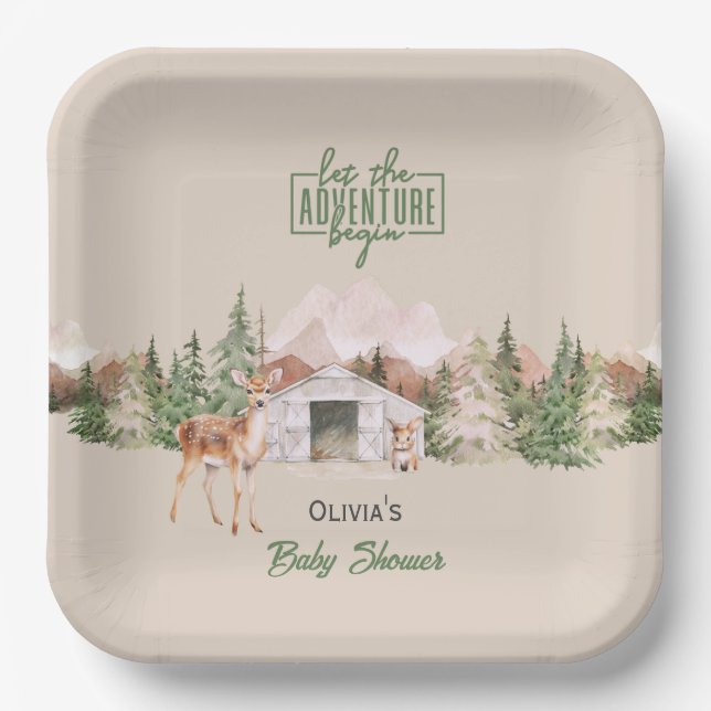 Plato De Papel Que la aventura empiece el Baby Shower de Mountain (Anverso)
