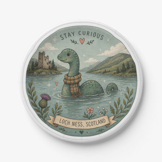 Plato De Papel Quédate Curioso Acogedor Críptido Nessie Monstruo  (Anverso)