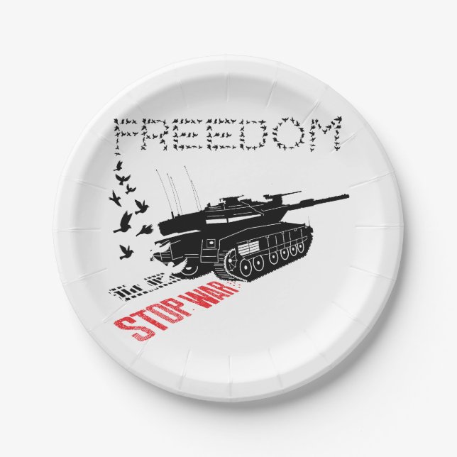 Plato De Papel Queremos paz mundial y libertad, alto a la guerra (Anverso)