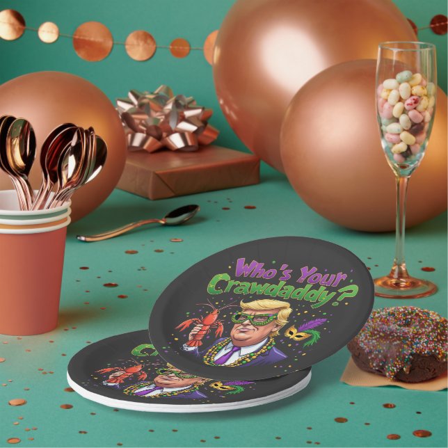 Plato De Papel ¿Quién es tu guardaespaldas? Funny Trump Mardi Gra (Multi)