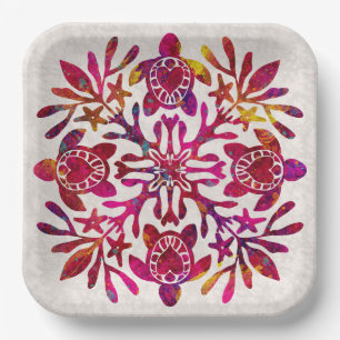 Plato De Papel Quilt Honu hawaiano (tortuga marina)