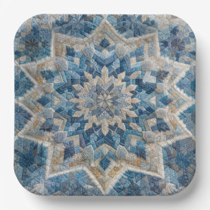 Plato De Papel Quilt kaleidoscopio retro con copo de nieve