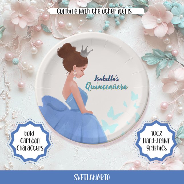 Plato De Papel Quinceañera Blue Elegent Princess Paper Plate (Subido por el creador)