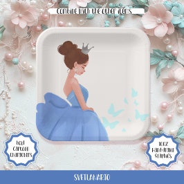 Plato De Papel Quinceañera Blue Elegent Princess Paper Plate
