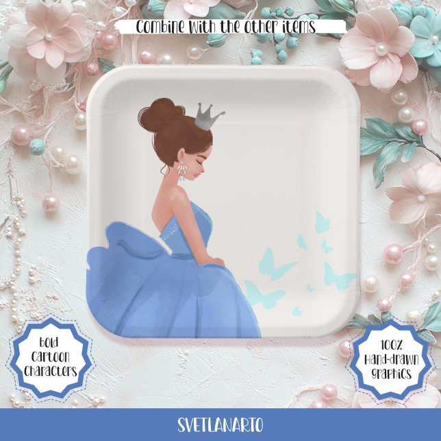 Plato De Papel Quinceañera Blue Elegent Princess Paper Plate (Subido por el creador)