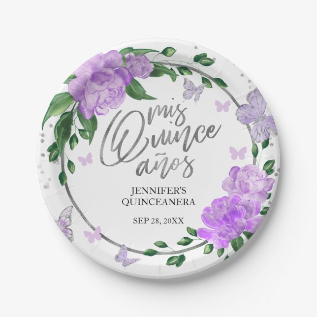 Plato De Papel Quinceanera Butterflys Lavender Gown (Anverso)
