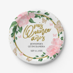 Plato De Papel Quinceanera Butterflys traje Rubor rosa