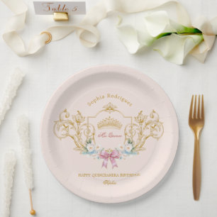 Plato De Papel Quinceanera Classy Crown Vintage Frame Personaliza