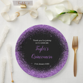 Plato De Papel Quinceanera Dark Purple Faux Purpurina