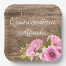 Quinceañera de Amapolas Rosadas Rústicas