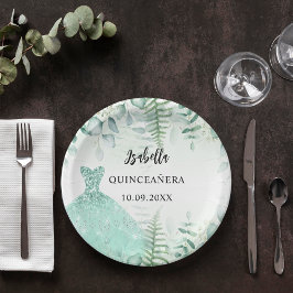 Plato De Papel Quinceanera eucalyptus greenwoodland