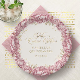 Plato De Papel Quinceanera floral rosa de Rubor