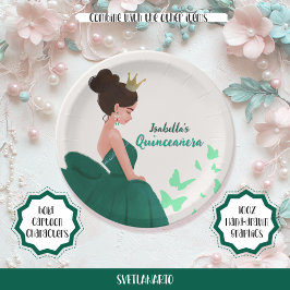 Plato De Papel Quinceañera Green Elegance Princess Paper Plate