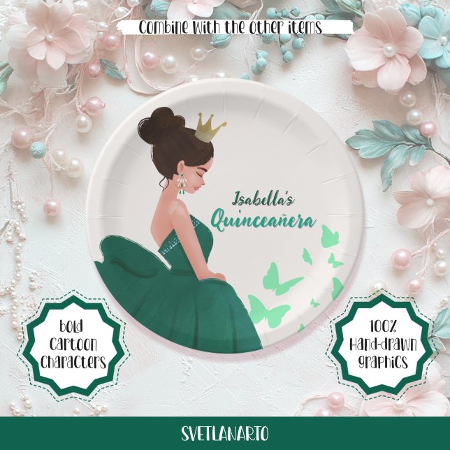 Plato De Papel Quinceañera Green Elegance Princess Paper Plate (Subido por el creador)