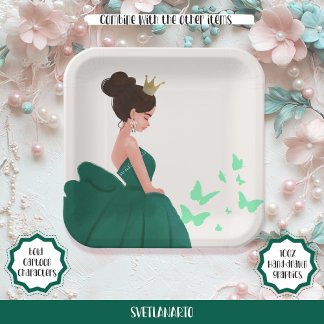Plato De Papel Quinceañera Green Elegance Princess Paper Plate