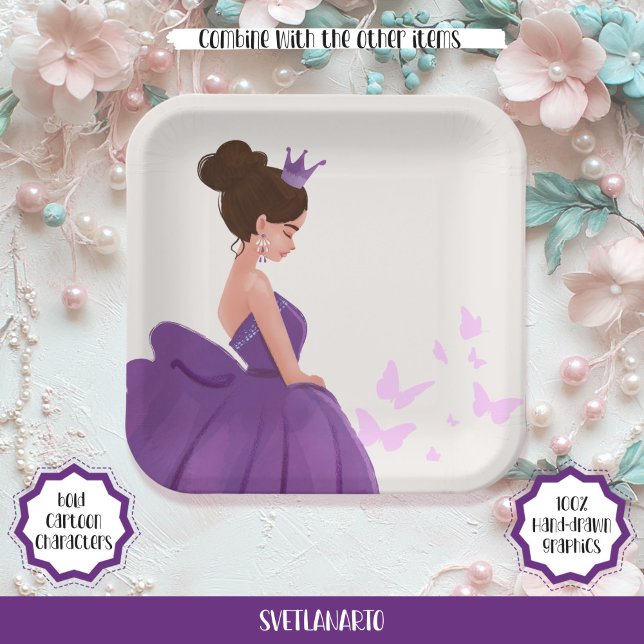 Plato De Papel Quinceañera Lilac Elegante Princesa Placa de papel (Subido por el creador)