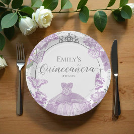 Plato De Papel Quinceanera Placas de papel Lavanda Vestido Floral