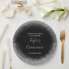 Plato De Papel Quinceanera Silver Faux Purpurina