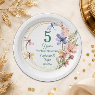 Plato De Papel Quinto aniversario de boda de madera Marco dorado 