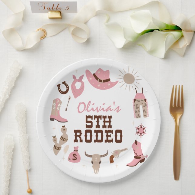 Plato De Papel Quinto Rodeo Pink Western Cowboy 5º cumpleaños (Boda)