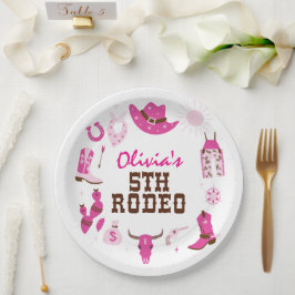 Plato De Papel Quinto Rodeo Rosa Occidental Vaquero Cumpleaños 5