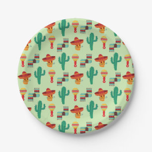 Plato De Papel Quirky Cactus mexicano y patrón de Sombrero