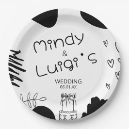 Plato De Papel Quirky Doodle Shapes Script Wedding