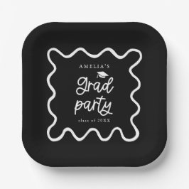 Plato De Papel Quirky Wavy Line Black Grad Fiesta