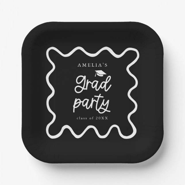 Plato De Papel Quirky Wavy Line Black Grad Fiesta (Anverso)