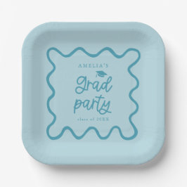 Plato De Papel Quirky Wavy Line Blue Grad Fiesta