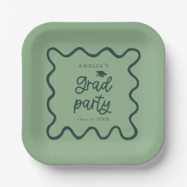 Plato De Papel Quirky Wavy Line Green Grad Fiesta