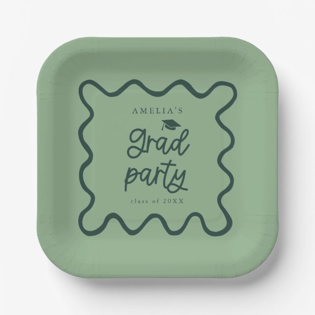 Plato De Papel Quirky Wavy Line Green Grad Fiesta (Anverso)
