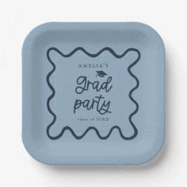 Plato De Papel Quirky Wavy Line Navy Grad Fiesta