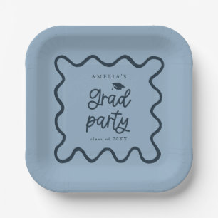 Plato De Papel Quirky Wavy Line Navy Grad Fiesta