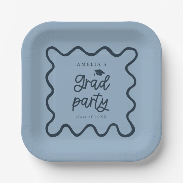 Plato De Papel Quirky Wavy Line Navy Grad Fiesta (Anverso)