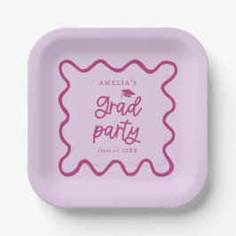 Plato De Papel Quirky Wavy Line Pink Grad Fiesta