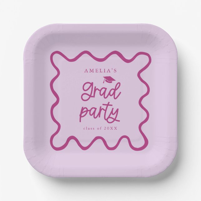 Plato De Papel Quirky Wavy Line Pink Grad Fiesta (Anverso)
