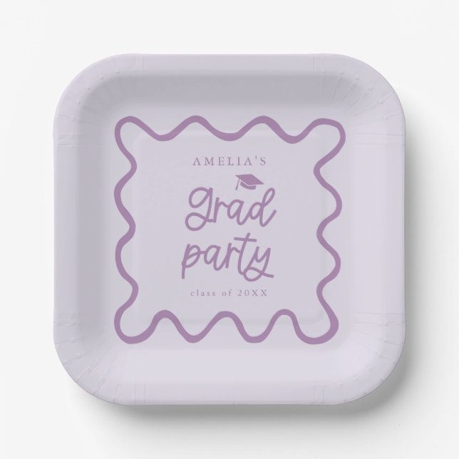 Plato De Papel Quirky Wavy Line Purple Grad Fiesta (Anverso)