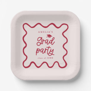 Plato De Papel Quirky Wavy Line Red Grad Fiesta