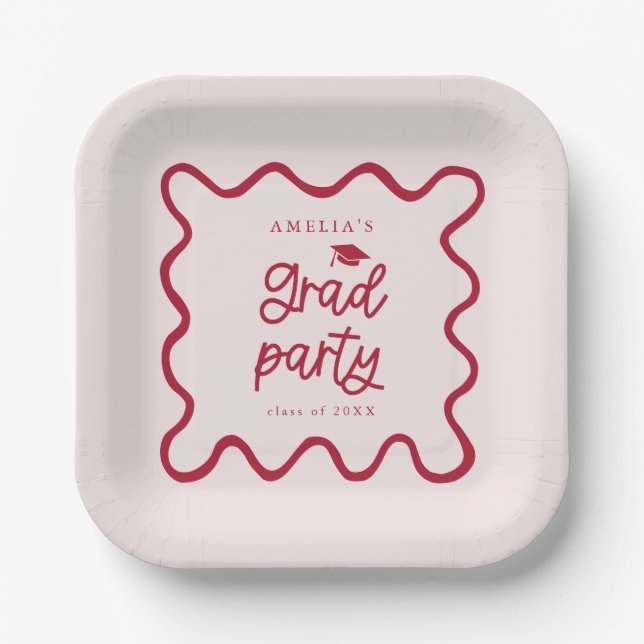 Plato De Papel Quirky Wavy Line Red Grad Fiesta (Anverso)