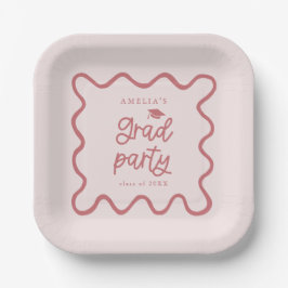 Plato De Papel Quirky Wavy Line Rubor Pink Grad Fiesta