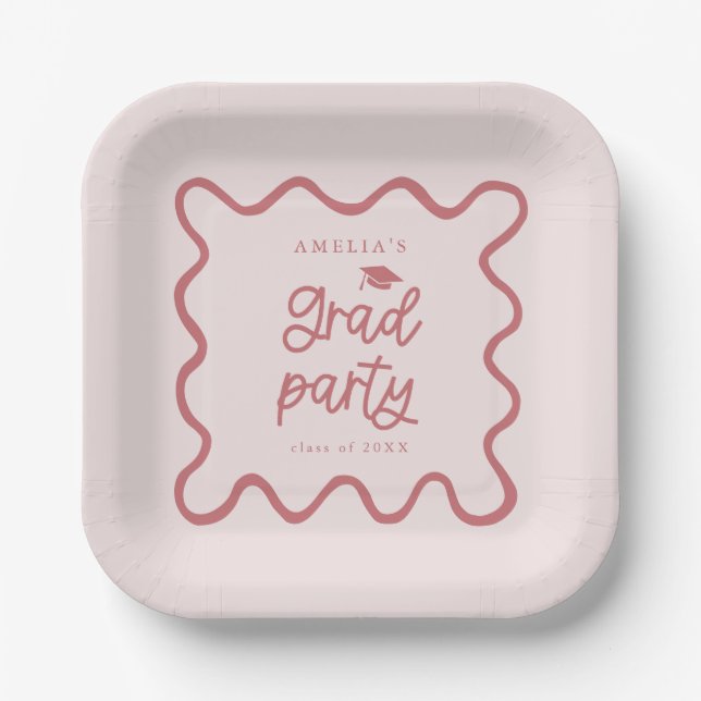 Plato De Papel Quirky Wavy Line Rubor Pink Grad Fiesta (Anverso)