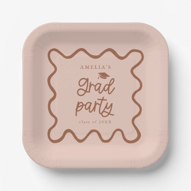 Plato De Papel Quirky Wavy Line Terracotta Grad Fiesta (Anverso)